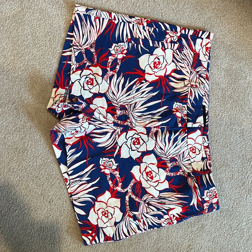 NWT J Crew red white blue floral print shorts